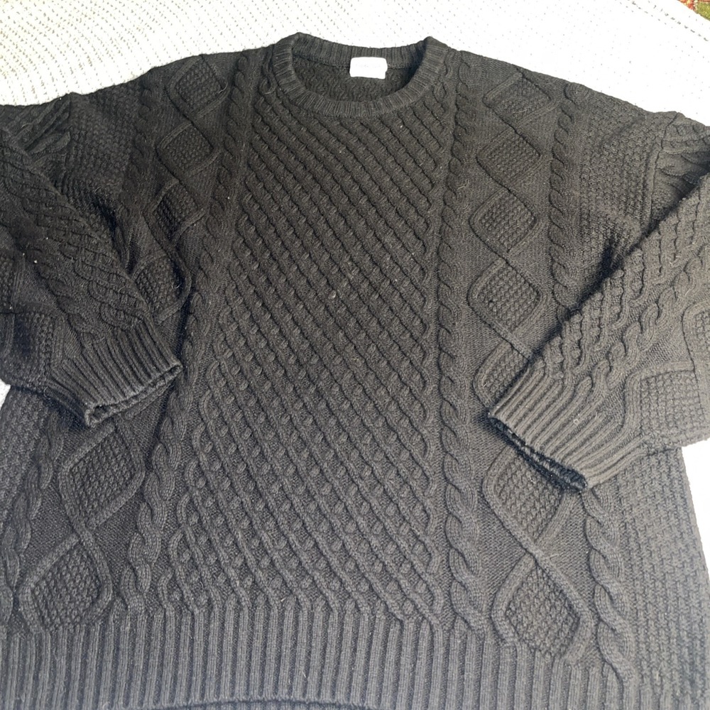 Aritzia "Sunday Best" M Peggy Sweater Black Merino Wool Cable Knit Chunky - Picture 2 of 9